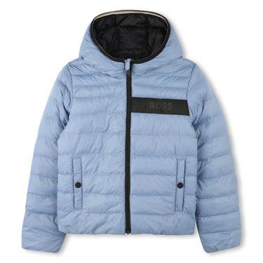 BOSS Chamarra reversible para niño y teen azul y negro